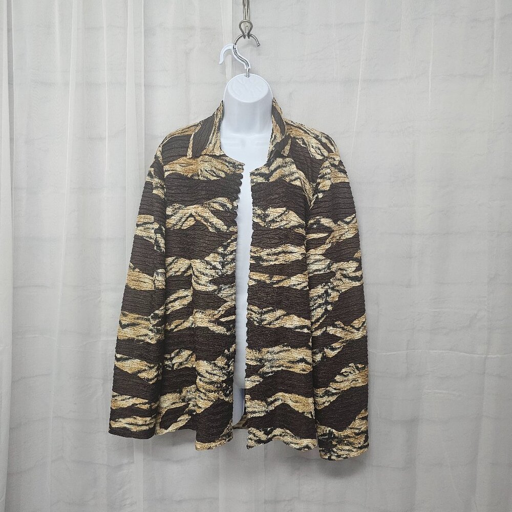 Chico's Jacket Striped Animal Print Crinkled Artsy Open Tribal Retro 1 (M)